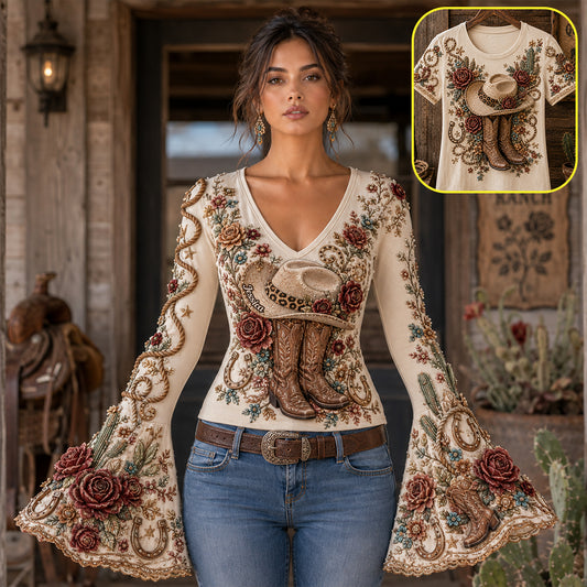 Rodeo Romance - Chemise à Manches Longues Personnalisée pour Cowgirl