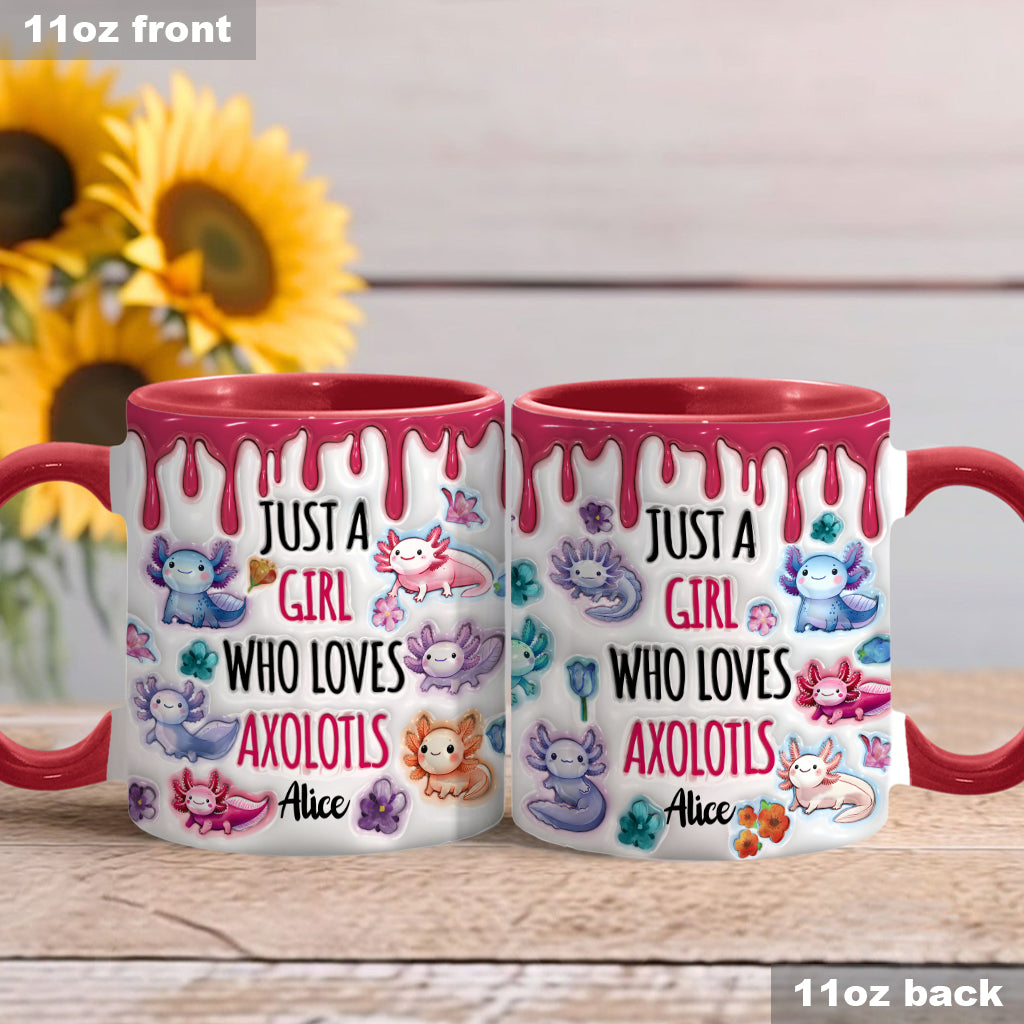 Une fille qui adore les axolotls - Mug personnalisé à motif axolotl