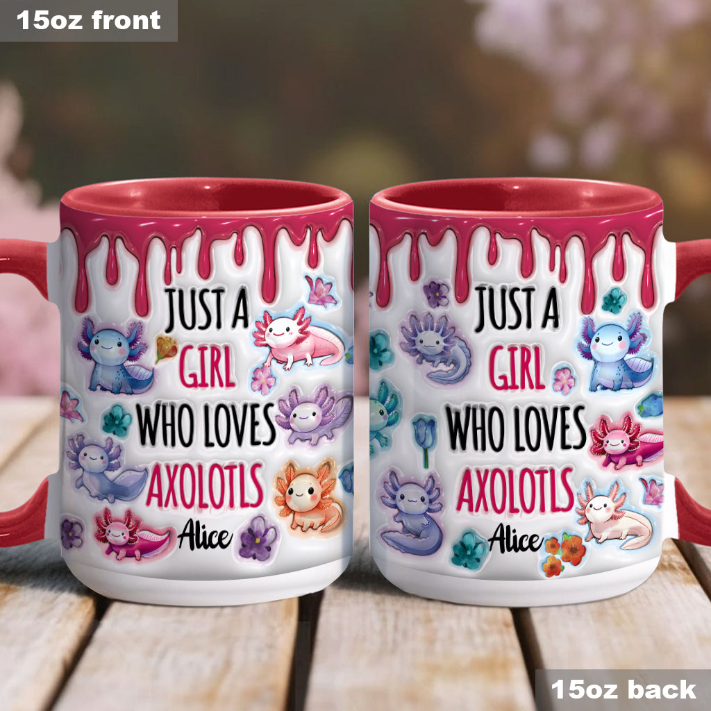 Une fille qui adore les axolotls - Mug personnalisé à motif axolotl