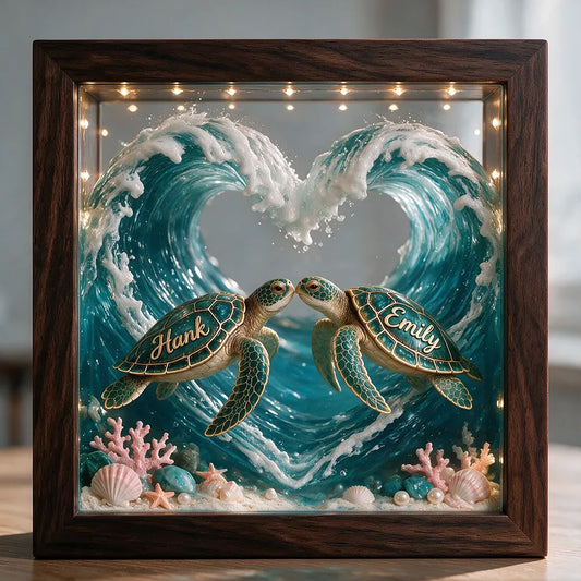 Beautiful Turtle Couple - Personalized Turtle Wooden Frame LED Light