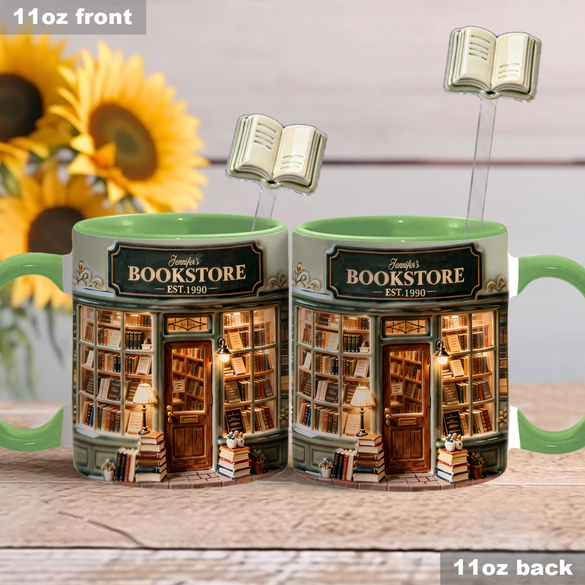 Coffret « Love Books » - Mug personnalisé avec agitateurs en acrylique