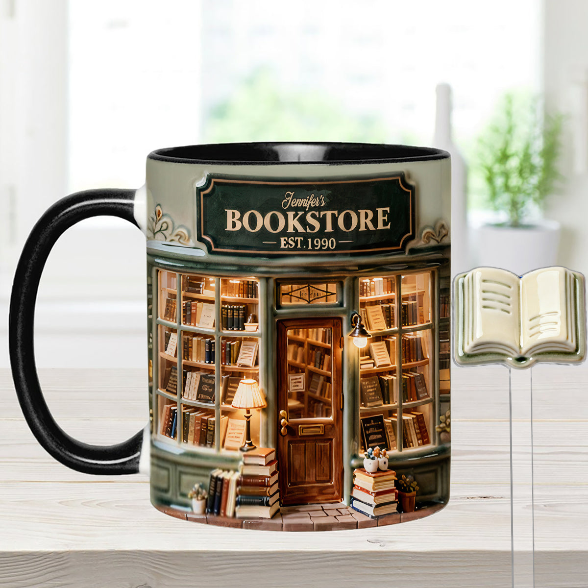 Coffret « Love Books » - Mug personnalisé avec agitateurs en acrylique