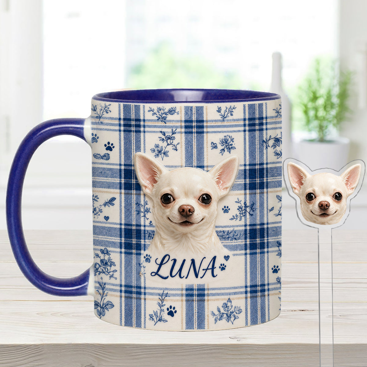 Photo de tout animal de compagnie personnalisée - Ensemble de mugs accent avec cuillères en acrylique