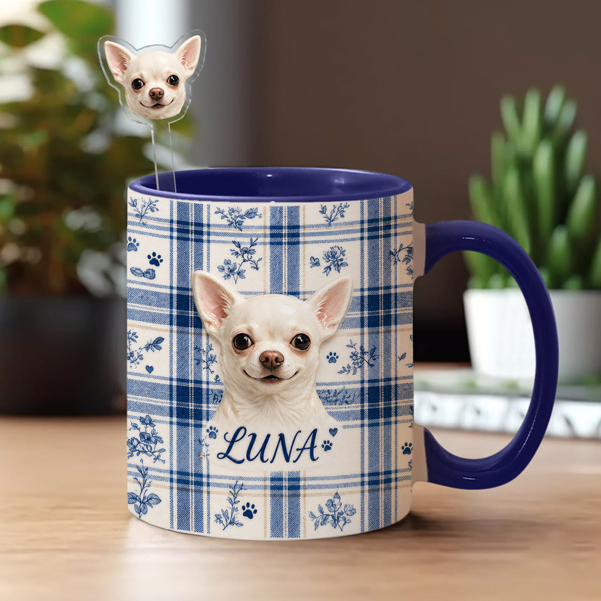 Photo de tout animal de compagnie personnalisée - Ensemble de mugs accent avec cuillères en acrylique