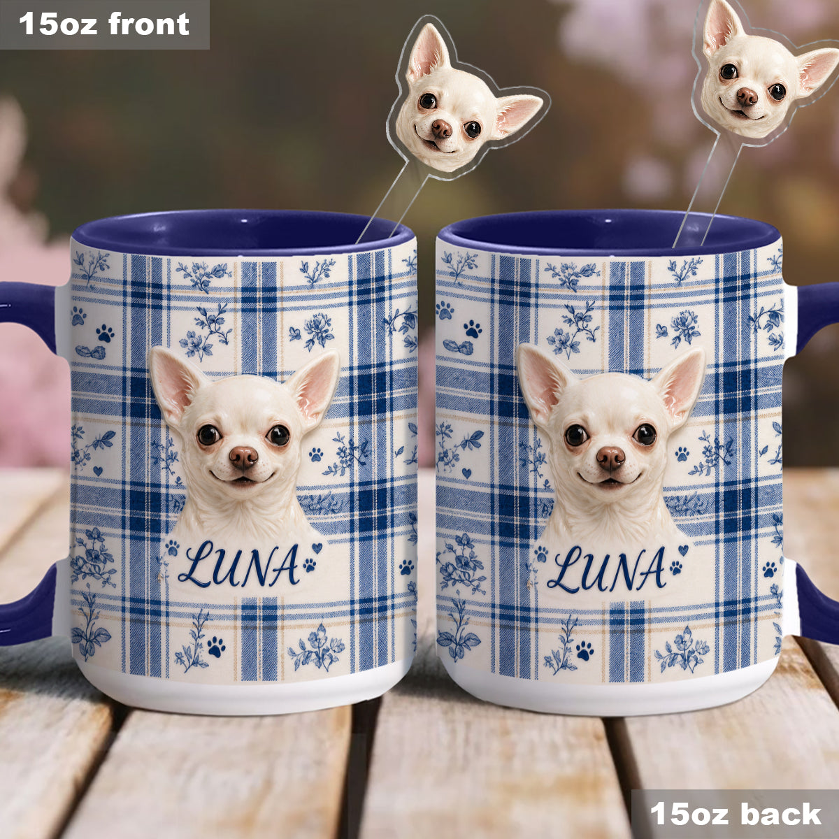 Photo de tout animal de compagnie personnalisée - Ensemble de mugs accent avec cuillères en acrylique