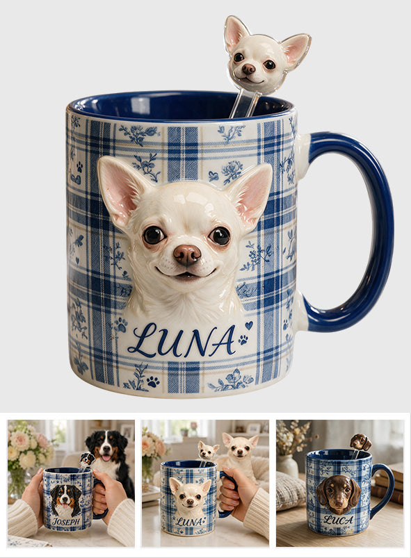 Photo de tout animal de compagnie personnalisée - Ensemble de mugs accent avec cuillères en acrylique
