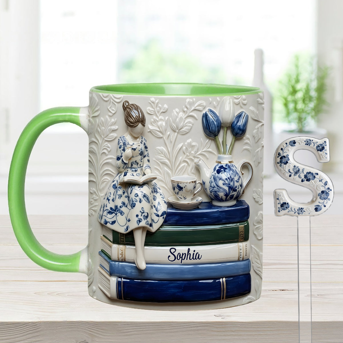 Mug personnalisé « Amoureux des livres » avec agitateurs en acrylique