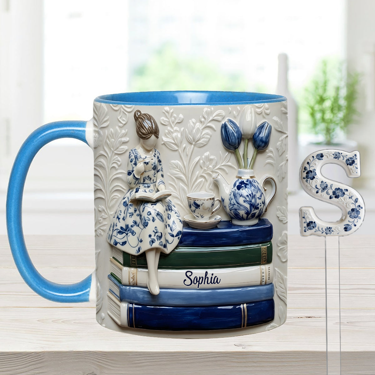 Mug personnalisé « Amoureux des livres » avec agitateurs en acrylique
