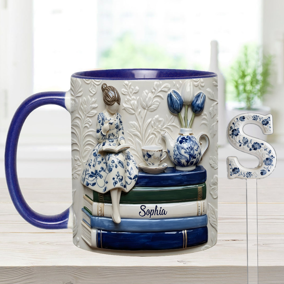 Mug personnalisé « Amoureux des livres » avec agitateurs en acrylique