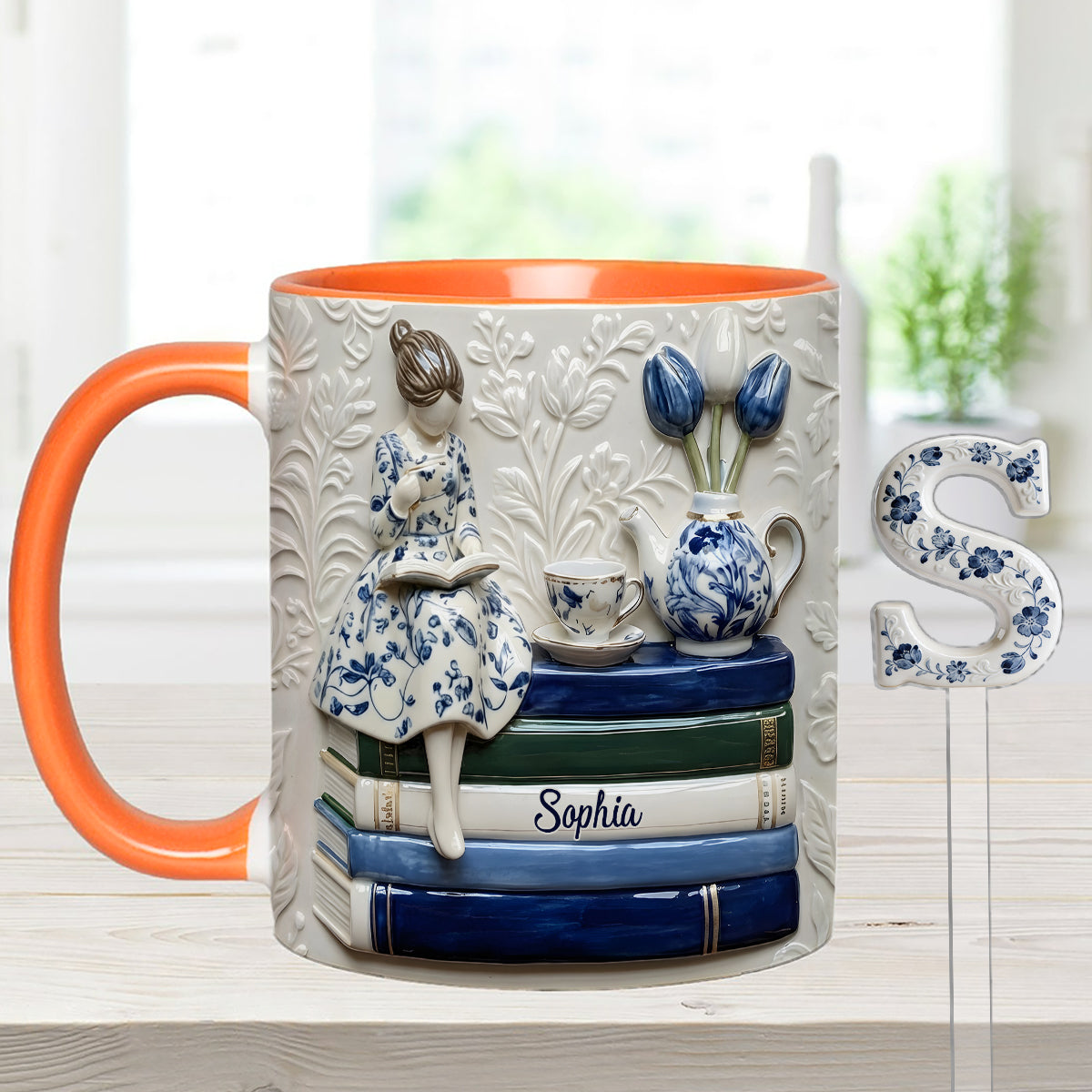 Mug personnalisé « Amoureux des livres » avec agitateurs en acrylique