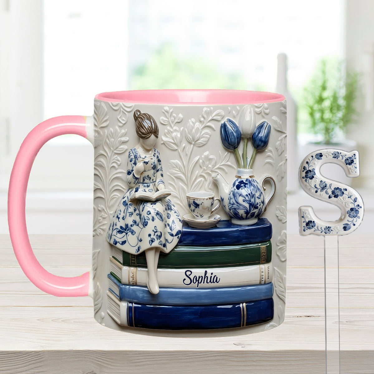 Mug personnalisé « Amoureux des livres » avec agitateurs en acrylique
