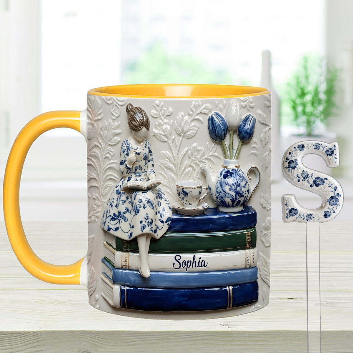 Mug personnalisé « Amoureux des livres » avec agitateurs en acrylique