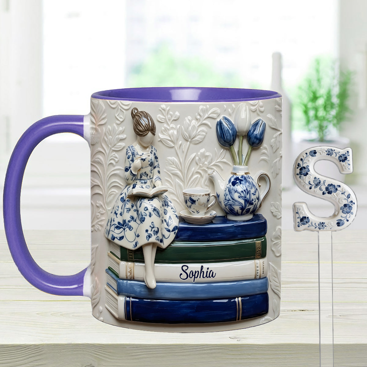 Mug personnalisé « Amoureux des livres » avec agitateurs en acrylique