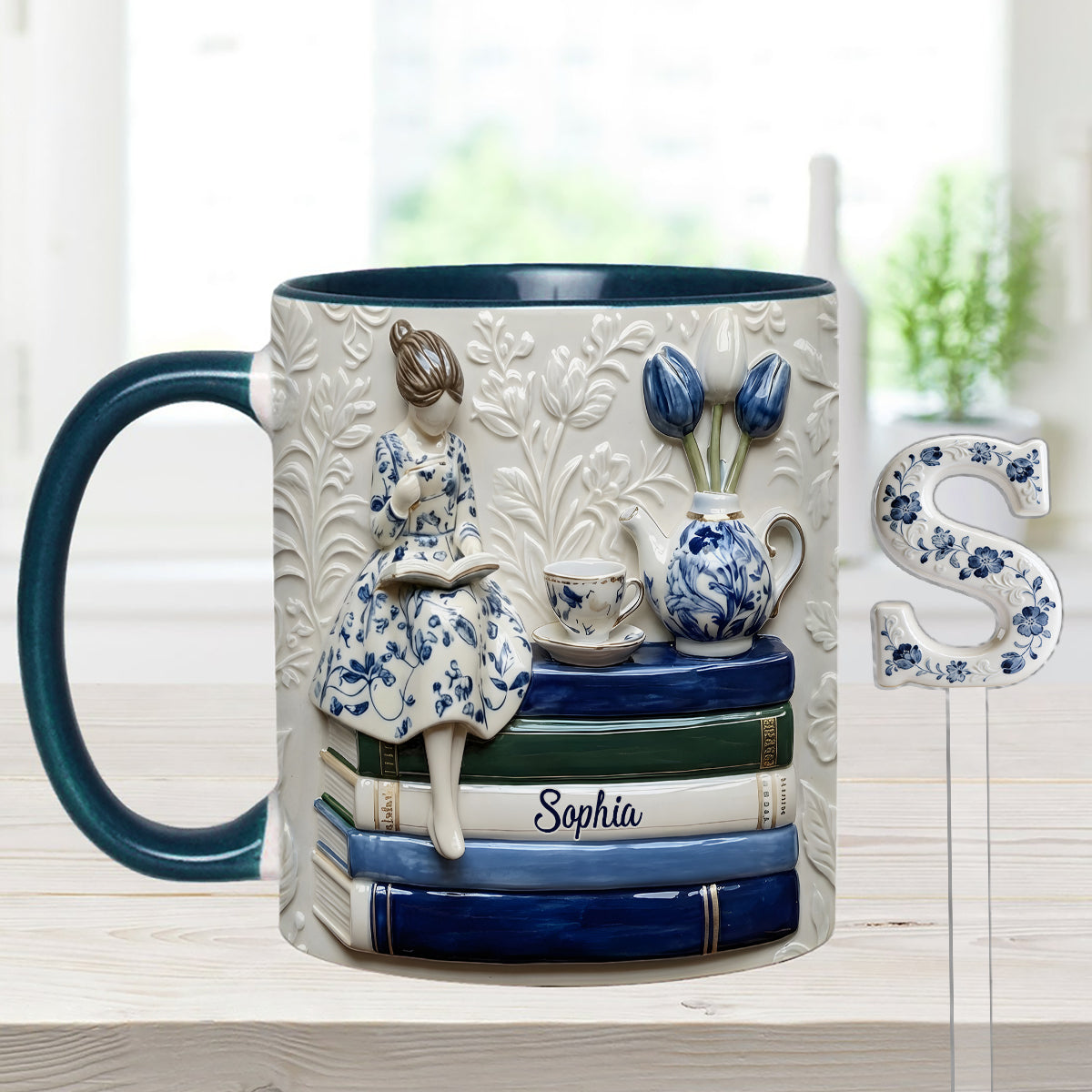 Mug personnalisé « Amoureux des livres » avec agitateurs en acrylique
