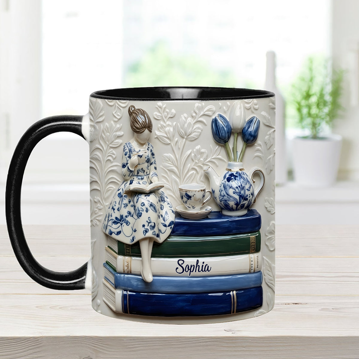 Mug personnalisé « Amoureux des livres » avec agitateurs en acrylique