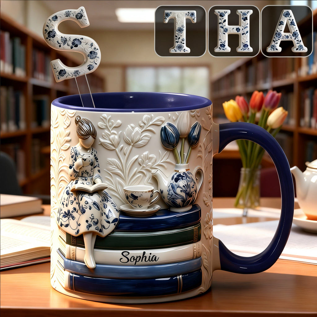 Mug personnalisé « Amoureux des livres » avec agitateurs en acrylique
