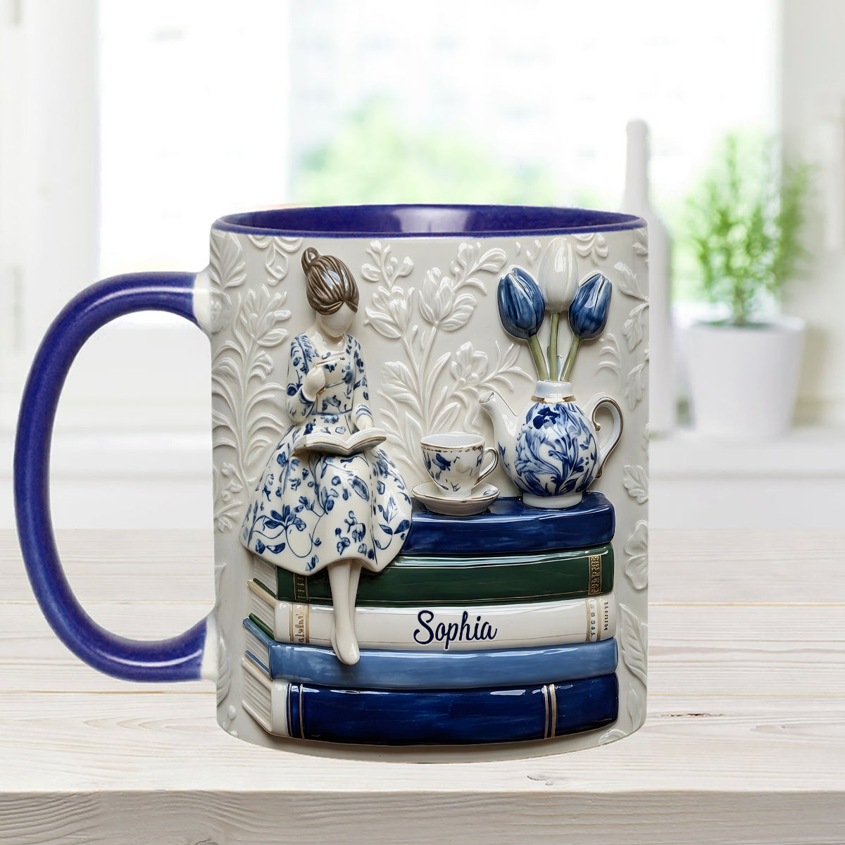 Mug personnalisé « Amoureux des livres » avec agitateurs en acrylique