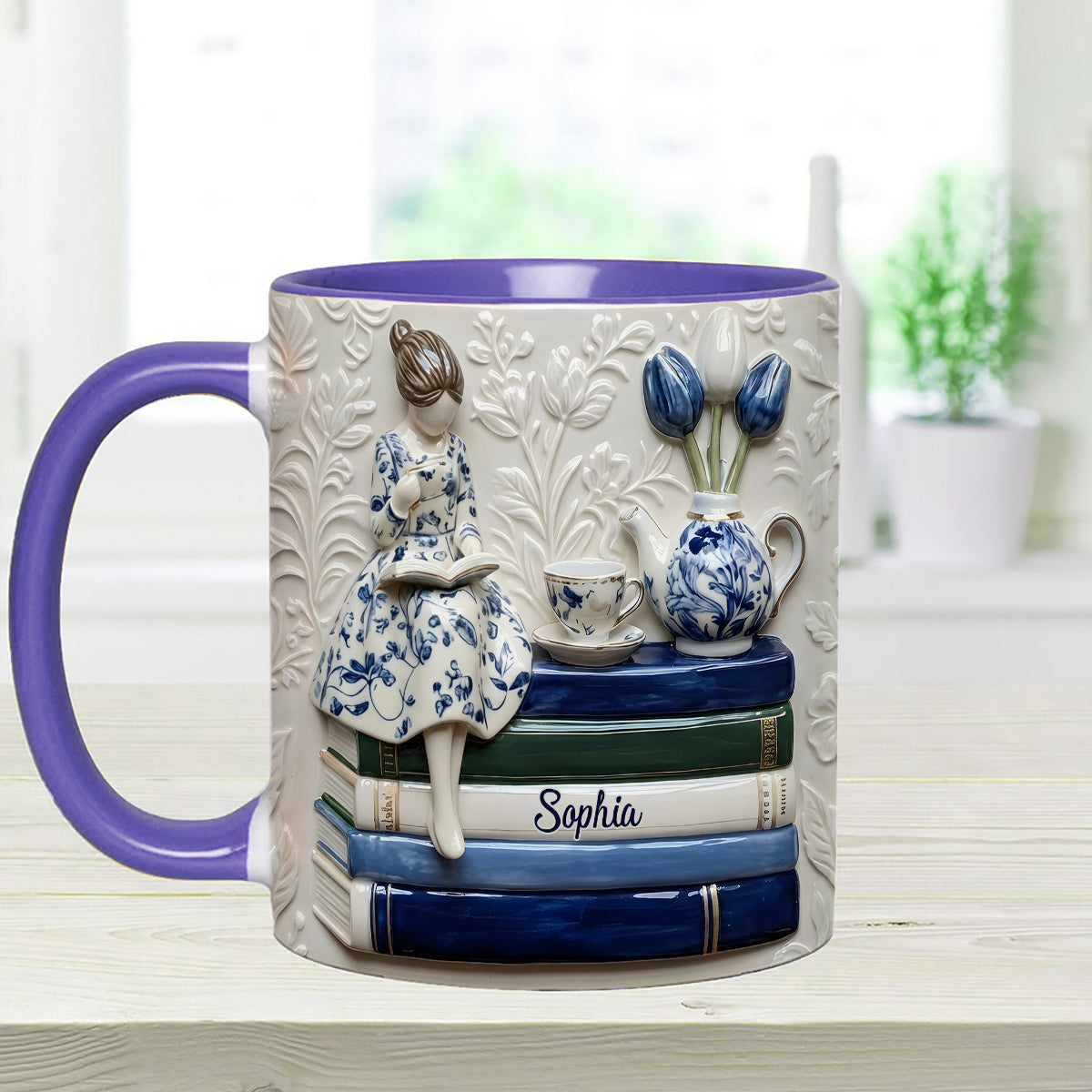 Mug personnalisé « Amoureux des livres » avec agitateurs en acrylique