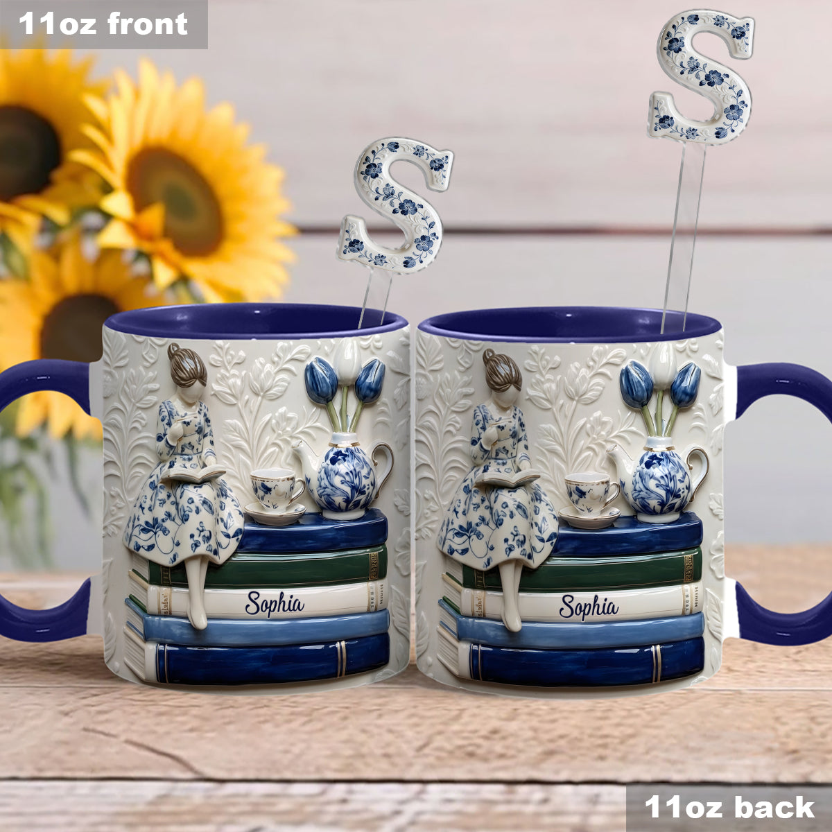 Mug personnalisé « Amoureux des livres » avec agitateurs en acrylique