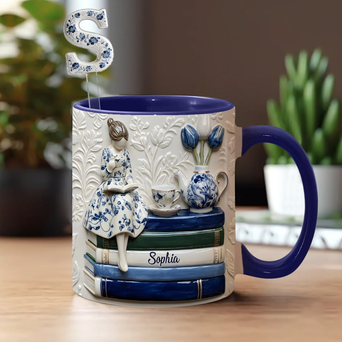 Mug personnalisé « Amoureux des livres » avec agitateurs en acrylique