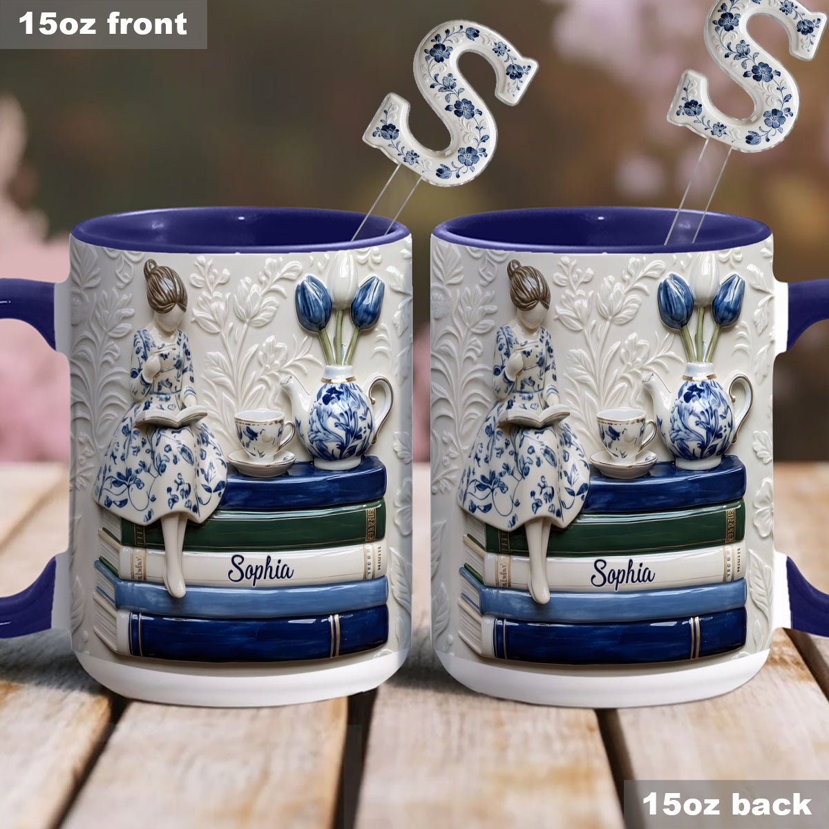 Mug personnalisé « Amoureux des livres » avec agitateurs en acrylique