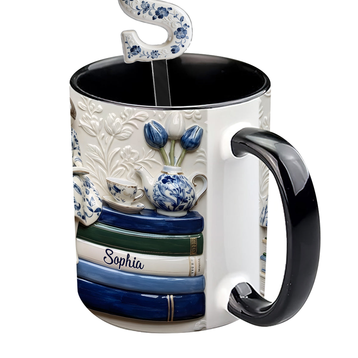 Mug personnalisé « Amoureux des livres » avec agitateurs en acrylique