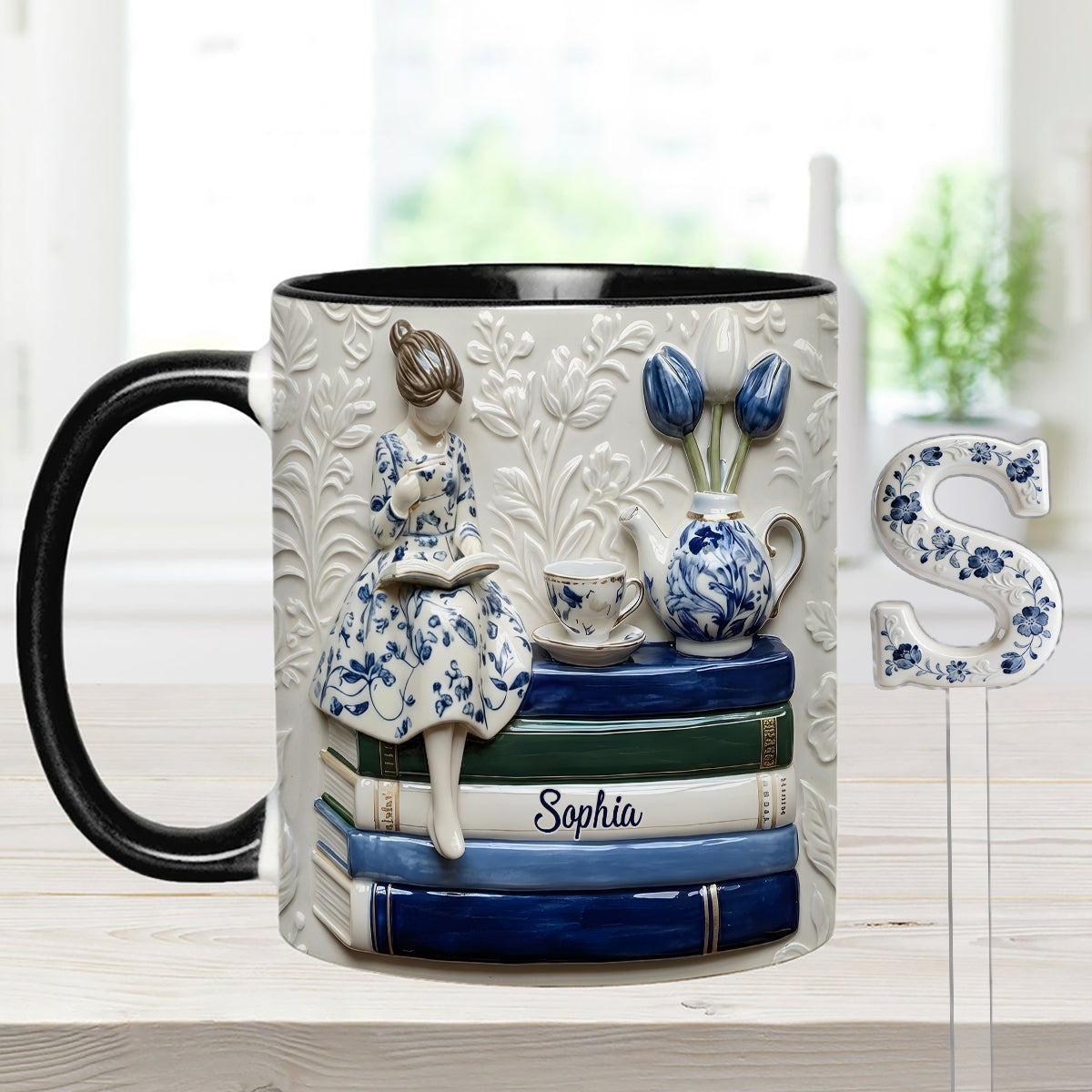 Mug personnalisé « Amoureux des livres » avec agitateurs en acrylique