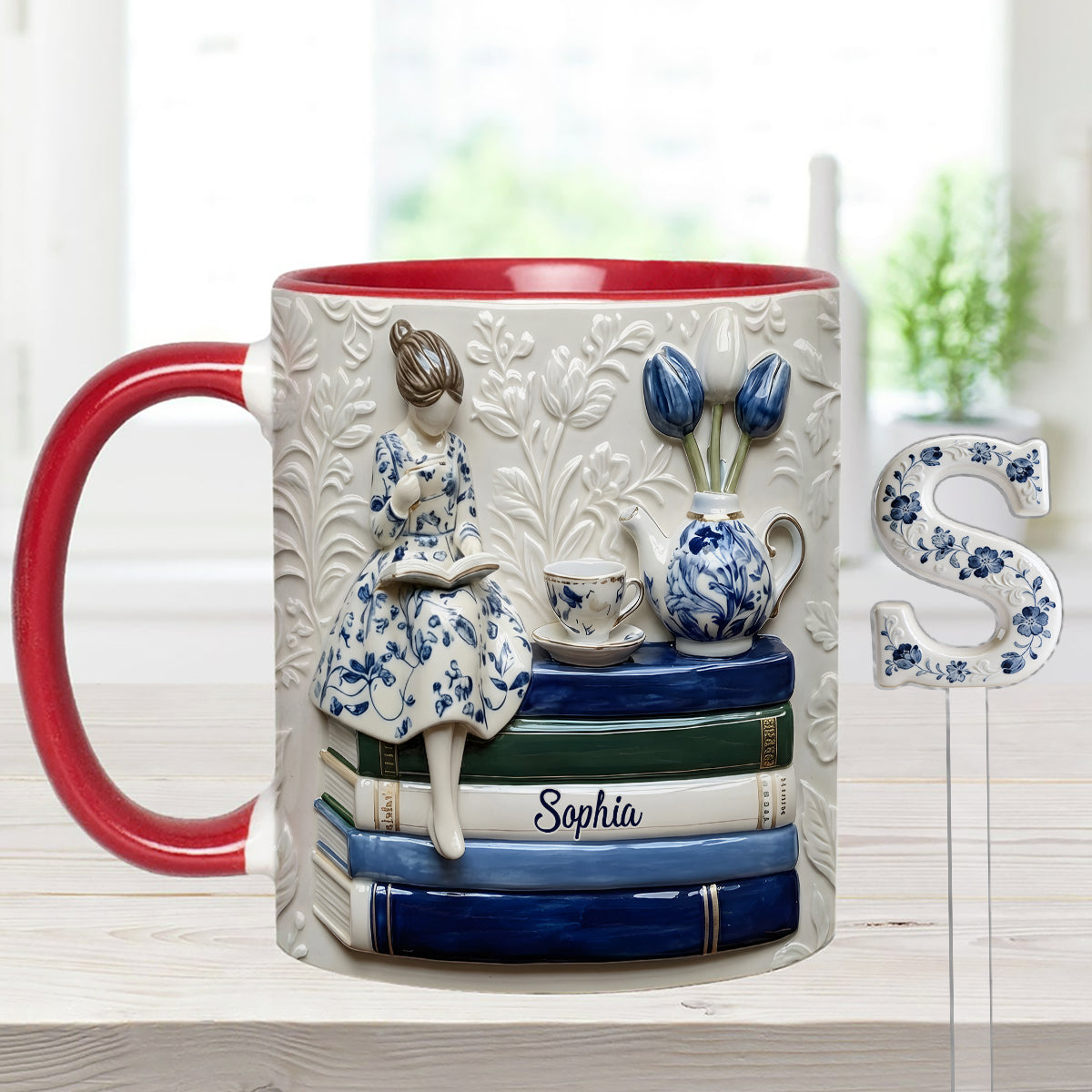 Mug personnalisé « Amoureux des livres » avec agitateurs en acrylique