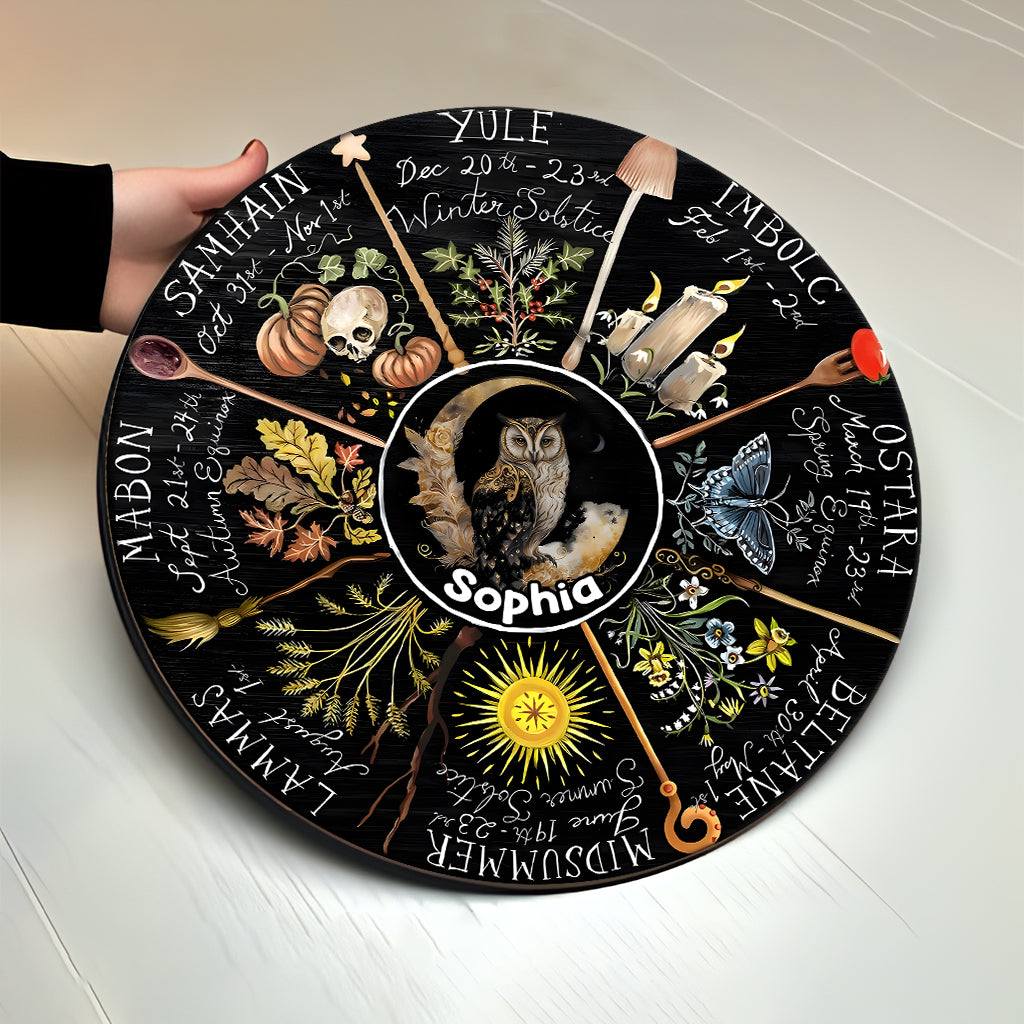 Wheel Of The Year - Personalized Witch Round Wood Sign