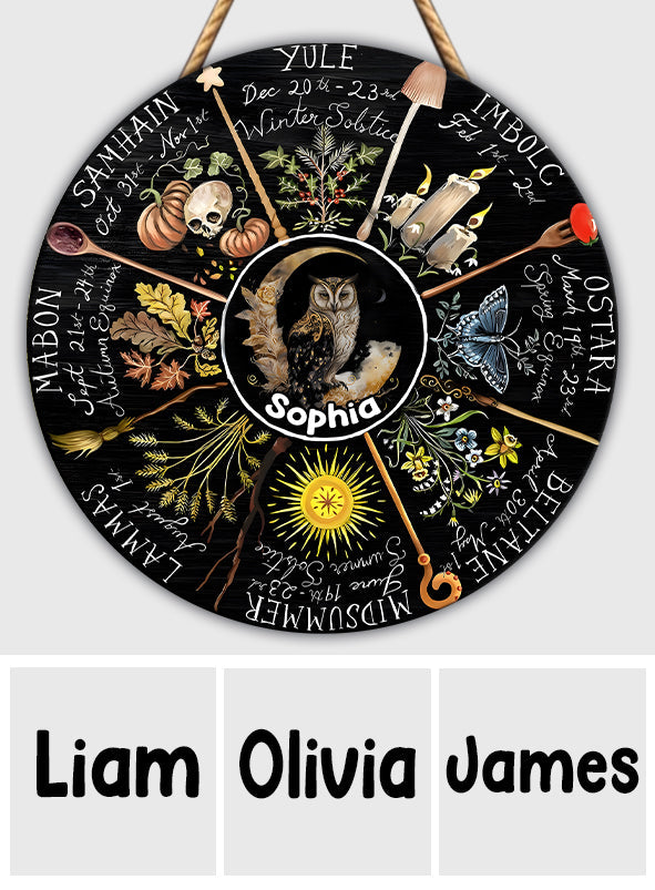 Wheel Of The Year - Personalized Witch Round Wood Sign