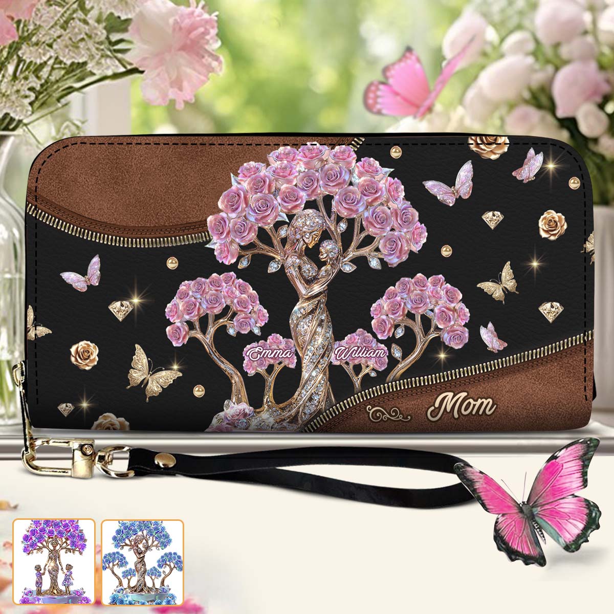 The Love Between Mother And Her Kids - Personalized Mother Leather Long Wallet