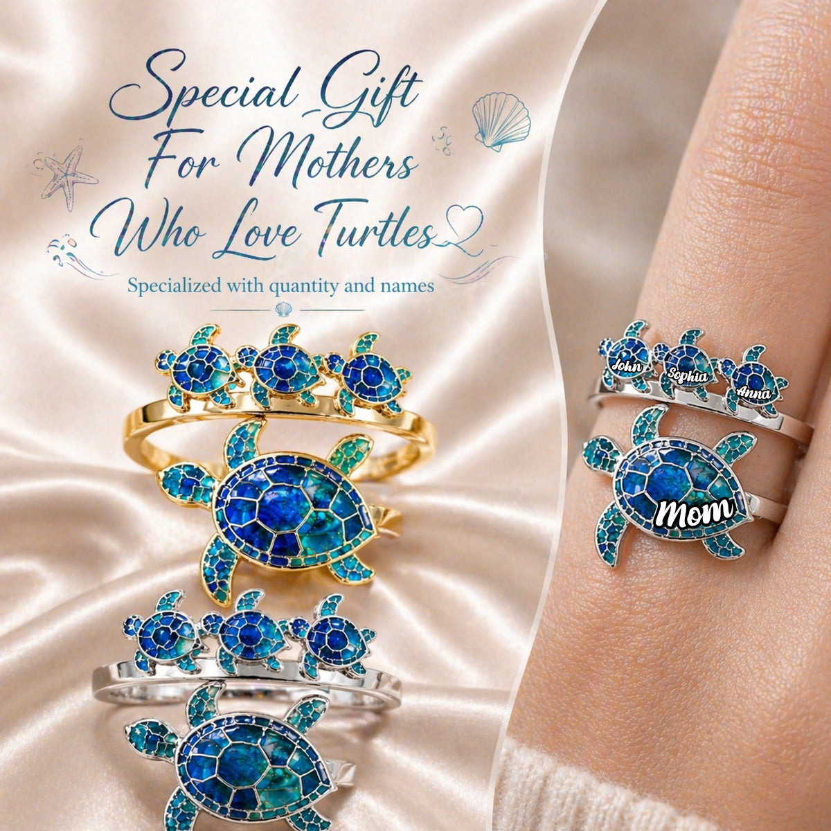 Mama Schildkröte - Personalisierbarer verstellbarer Ring