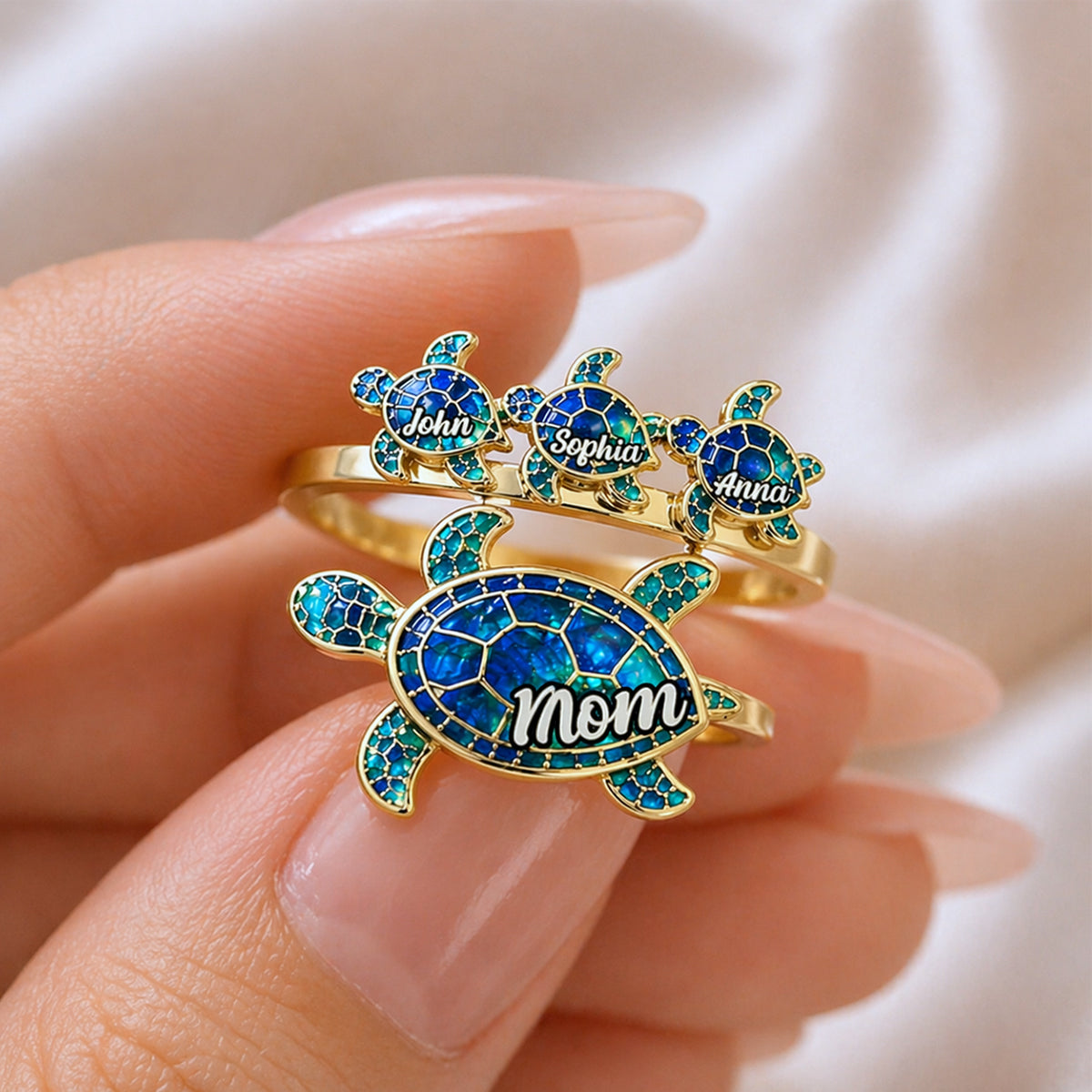 Mama Schildkröte - Personalisierbarer verstellbarer Ring