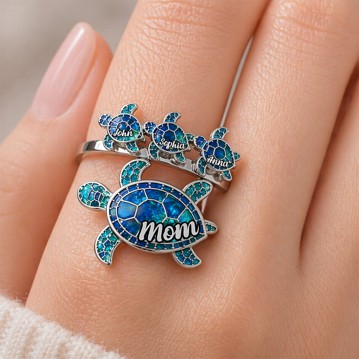 Mama Schildkröte - Personalisierbarer verstellbarer Ring