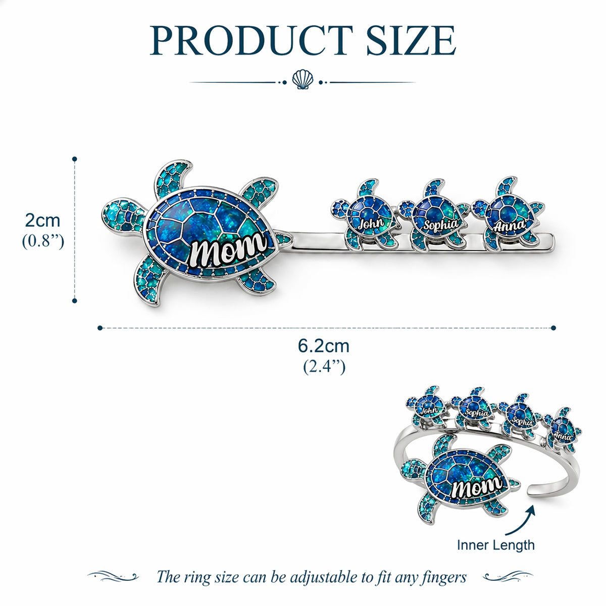 Mama Schildkröte - Personalisierbarer verstellbarer Ring
