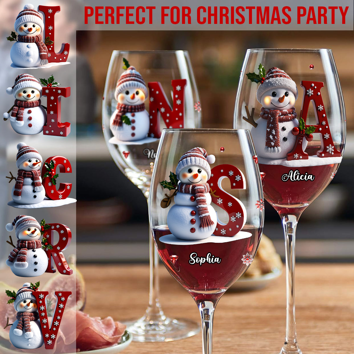 Joyeux Noël - Verre à vin familial personnalisé à longue tige
