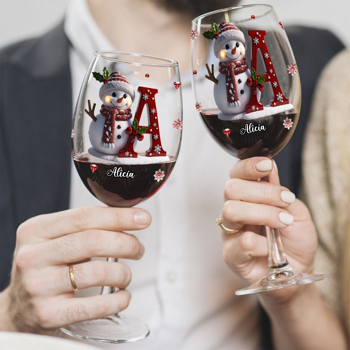 Joyeux Noël - Verre à vin familial personnalisé à longue tige
