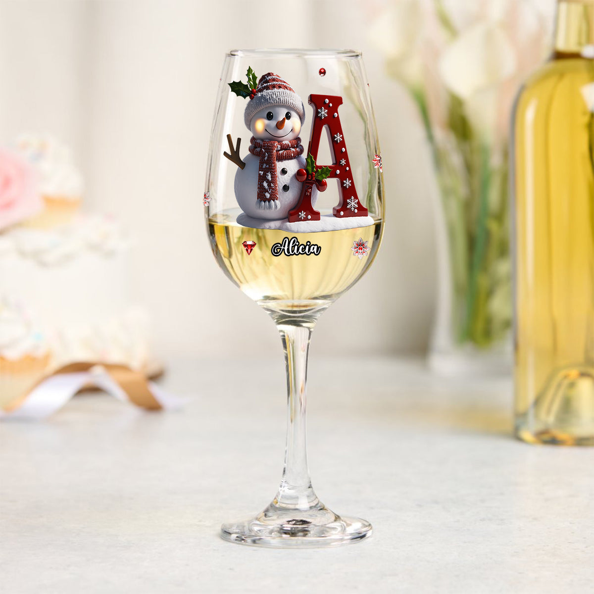 Joyeux Noël - Verre à vin familial personnalisé à longue tige