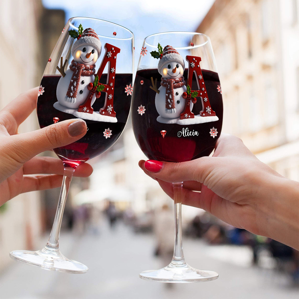 Joyeux Noël - Verre à vin familial personnalisé à longue tige