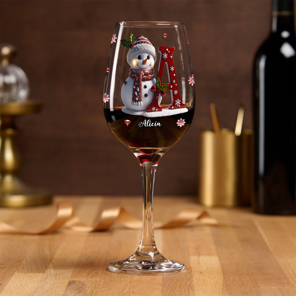 Joyeux Noël - Verre à vin familial personnalisé à longue tige