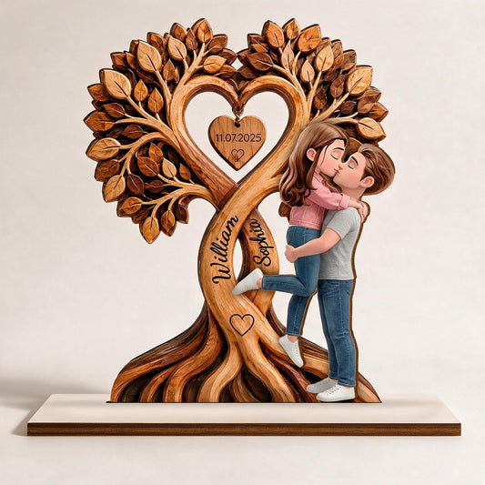 Plaque en Bois Personnalisée en Forme de Cœur pour Couple - Cadeau Anniversaire Romantique