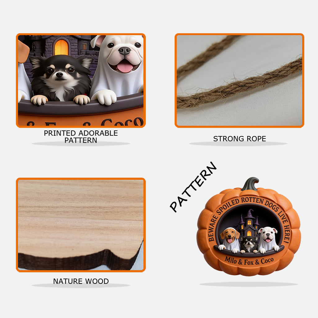 Dogs in Halloween Costumes Pumpkin - Personalized Dog Custom Shaped Wood Sign