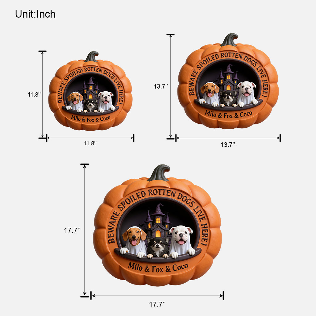 Dogs in Halloween Costumes Pumpkin - Personalized Dog Custom Shaped Wood Sign