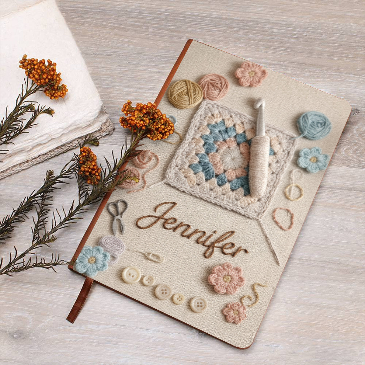 J'adore le crochet - Carnet de notes personnalisé en cuir pour crocheter