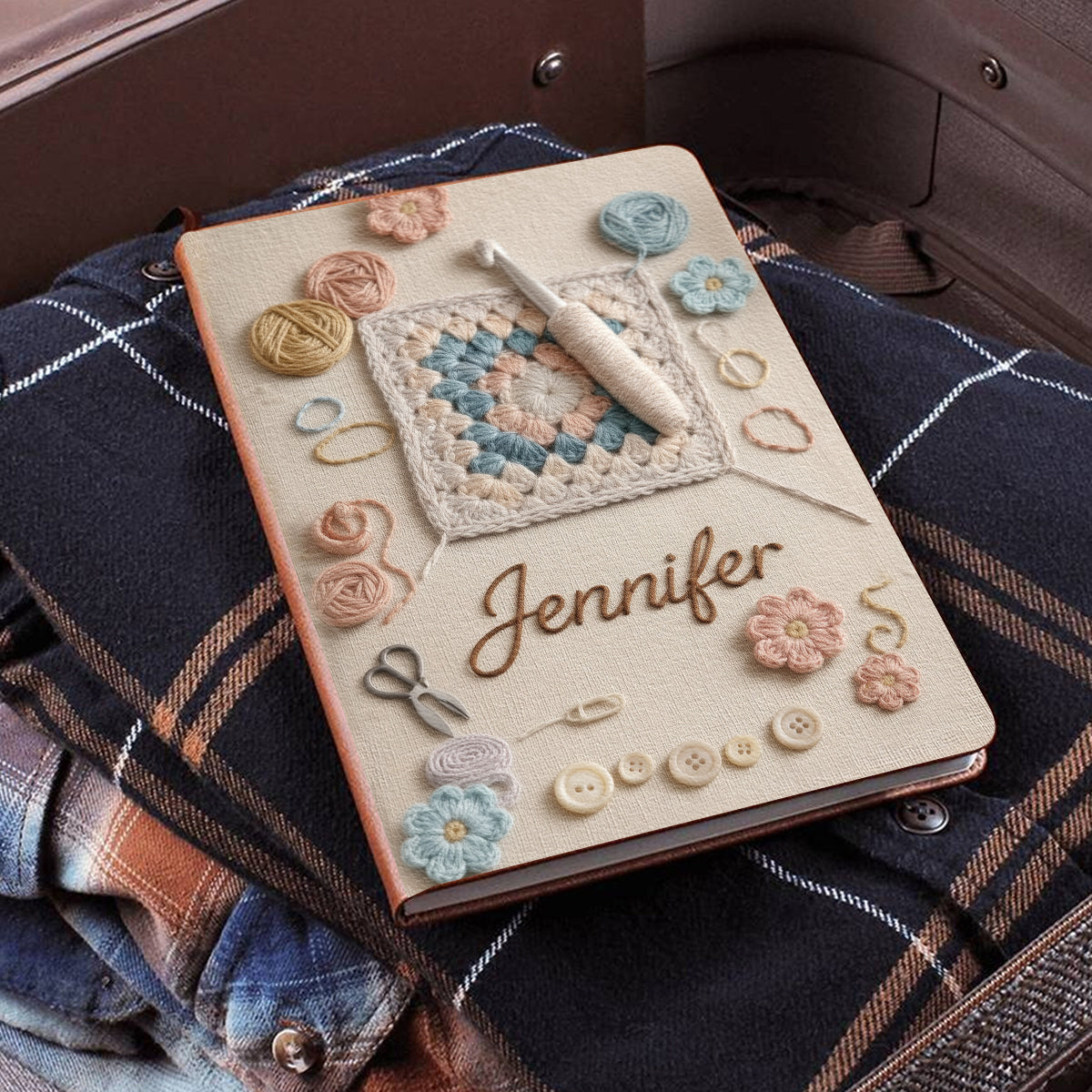 J'adore le crochet - Carnet de notes personnalisé en cuir pour crocheter