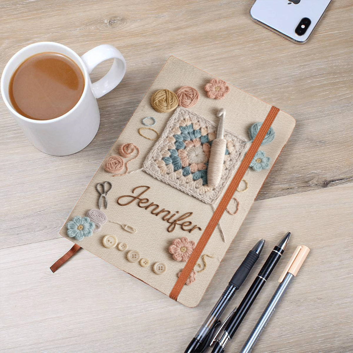 J'adore le crochet - Carnet de notes personnalisé en cuir pour crocheter