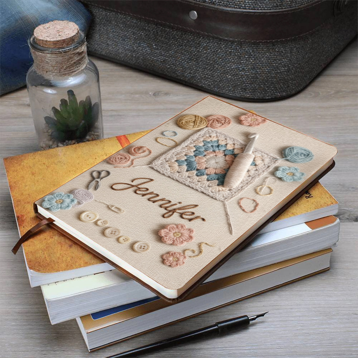 J'adore le crochet - Carnet de notes personnalisé en cuir pour crocheter
