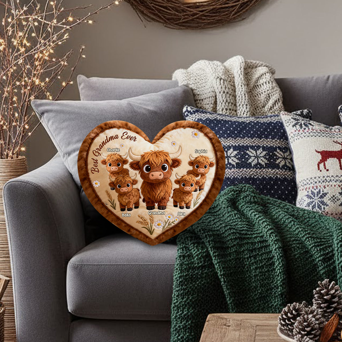 Cadeau idéal pour maman ou grand-mère : coussin personnalisé en fausse fourrure en forme de grand-mère