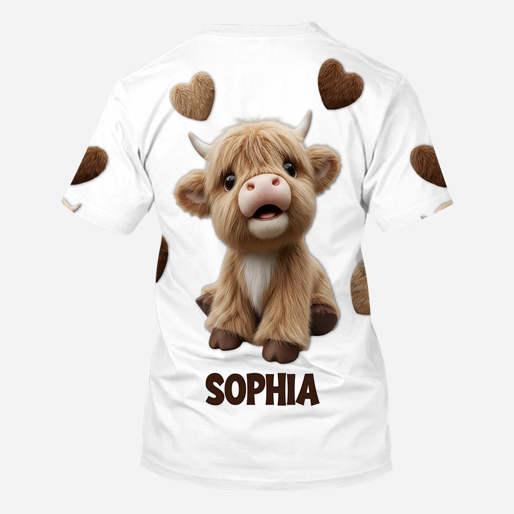 Niedliches Hochlandrind - Personalisiertes T-Shirt mit Hochlandrind-Allover-Print