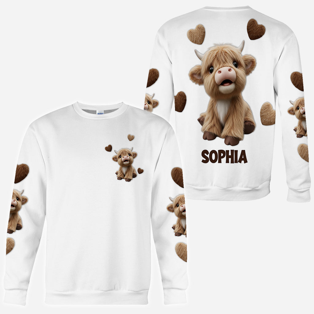 Niedliches Hochlandrind - Personalisiertes T-Shirt mit Hochlandrind-Allover-Print